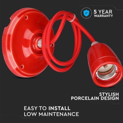 Kabel za napajanje 1xE27/60W/230V crvena/porculan