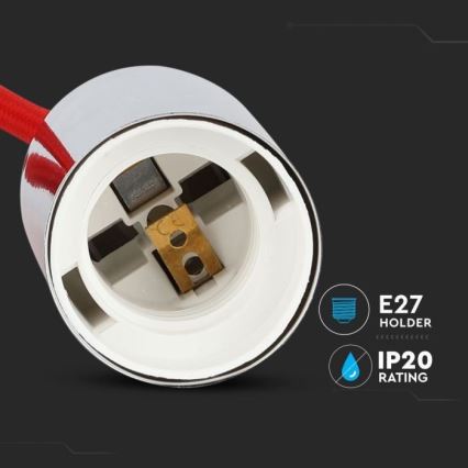 Kabel za napajanje 1xE27/60W/230V crvena/sjajni krom