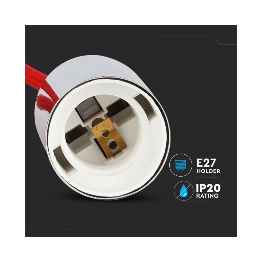 Kabel za napajanje 1xE27/60W/230V crvena/sjajni krom