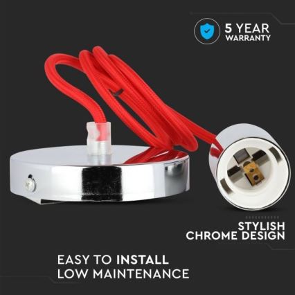 Kabel za napajanje 1xE27/60W/230V crvena/sjajni krom