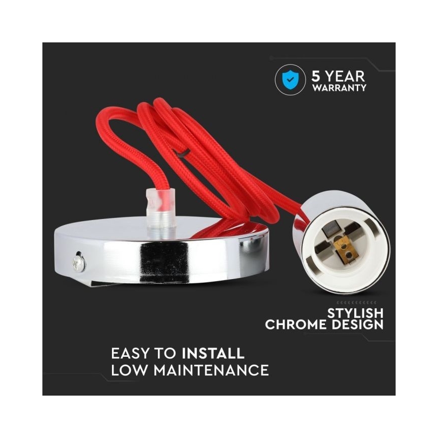 Kabel za napajanje 1xE27/60W/230V crvena/sjajni krom