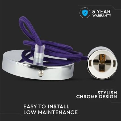 Kabel za napajanje 1xE27/60W/230V ljubičasta/sjajni krom