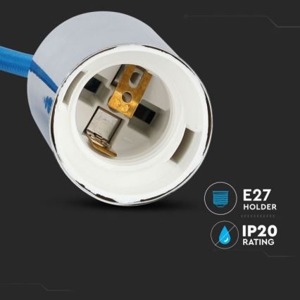 Kabel za napajanje 1xE27/60W/230V plava/sjajni krom