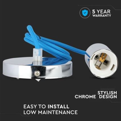 Kabel za napajanje 1xE27/60W/230V plava/sjajni krom