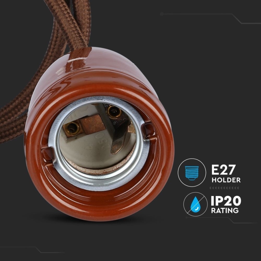Kabel za napajanje 1xE27/60W/230V smeđa/porculan