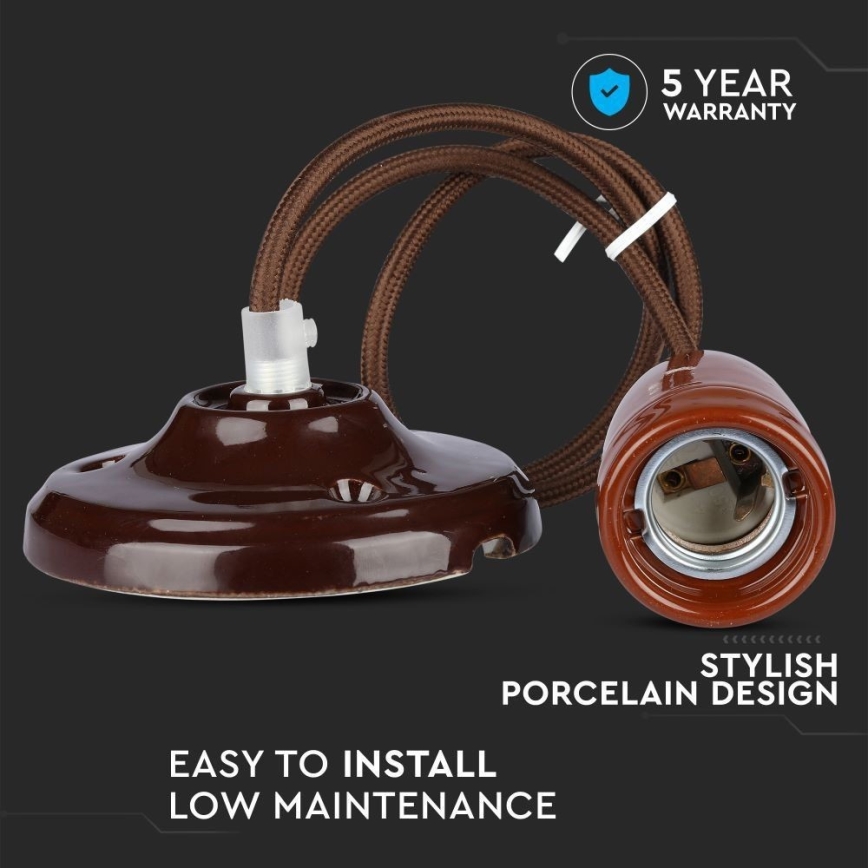 Kabel za napajanje 1xE27/60W/230V smeđa/porculan