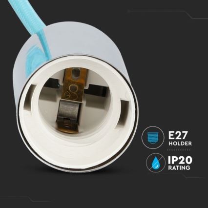 Kabel za napajanje 1xE27/60W/230V svijetloplava/sjajni krom