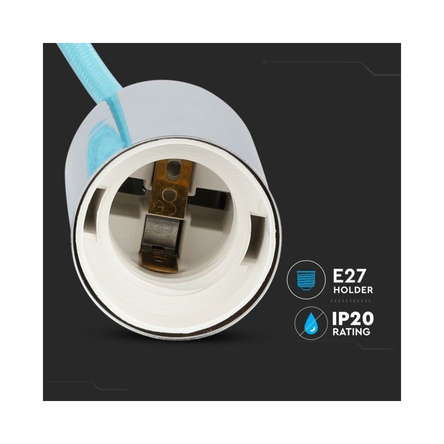 Kabel za napajanje 1xE27/60W/230V svijetloplava/sjajni krom