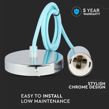 Kabel za napajanje 1xE27/60W/230V svijetloplava/sjajni krom