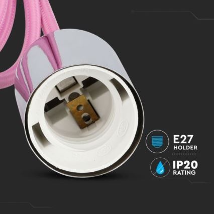 Kabel za napajanje 1xE27/60W/230V svijetloružičasta/sjajni krom