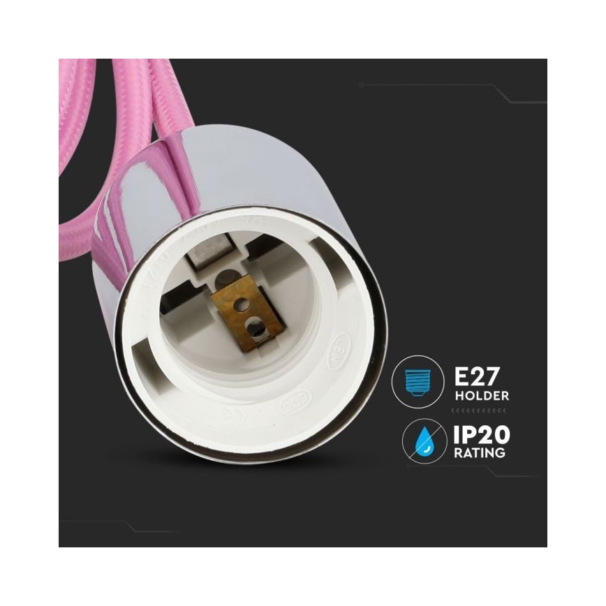 Kabel za napajanje 1xE27/60W/230V svijetloružičasta/sjajni krom