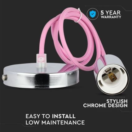 Kabel za napajanje 1xE27/60W/230V svijetloružičasta/sjajni krom