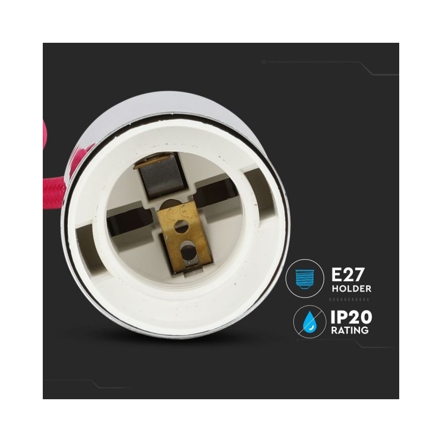 Kabel za napajanje 1xE27/60W/230V tamno ružičasta/sjajni krom