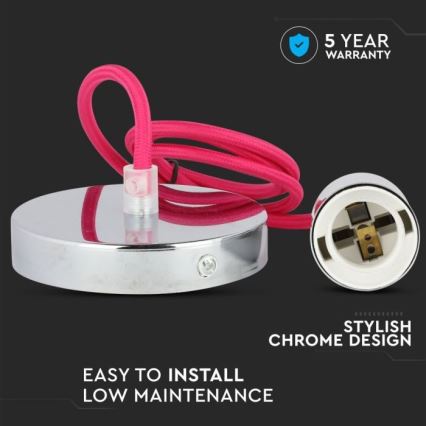 Kabel za napajanje 1xE27/60W/230V tamno ružičasta/sjajni krom