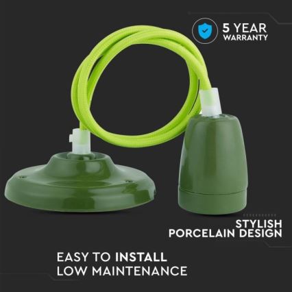 Kabel za napajanje 1xE27/60W/230V zelena/porculan