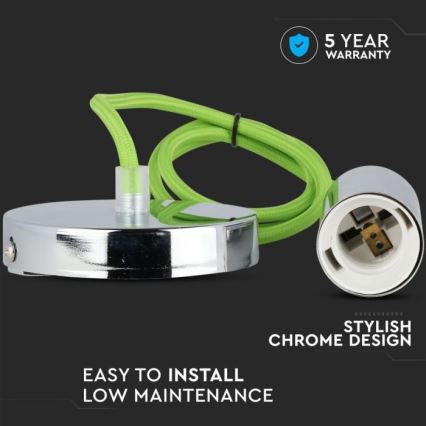 Kabel za napajanje 1xE27/60W/230V zelena/sjajni krom