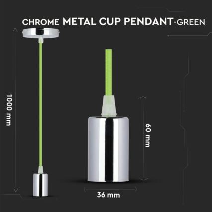 Kabel za napajanje 1xE27/60W/230V zelena/sjajni krom