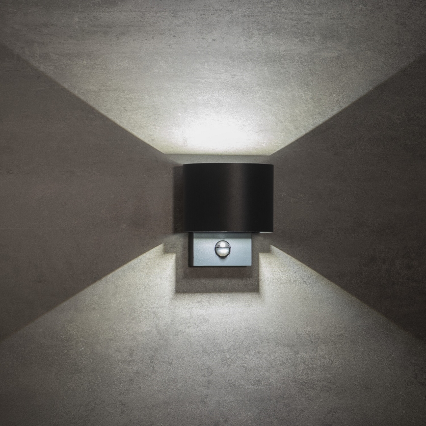 LED vanjsko zidno svjetlo s detektorom pokreta i sumraka REKA LED/7W/230V IP54 antracit okruglo