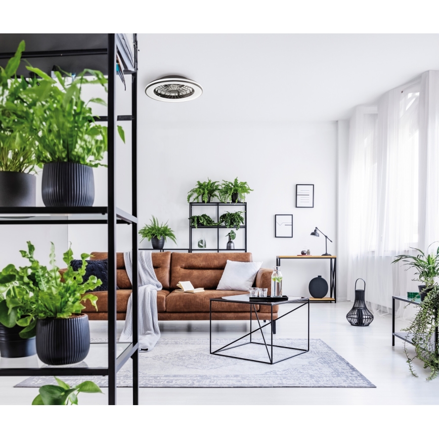 LED Prigušiva stropna svjetiljka s ventilatorom PLAVE LED/48W/230V 3000/4000/6500K + daljinski upravljač