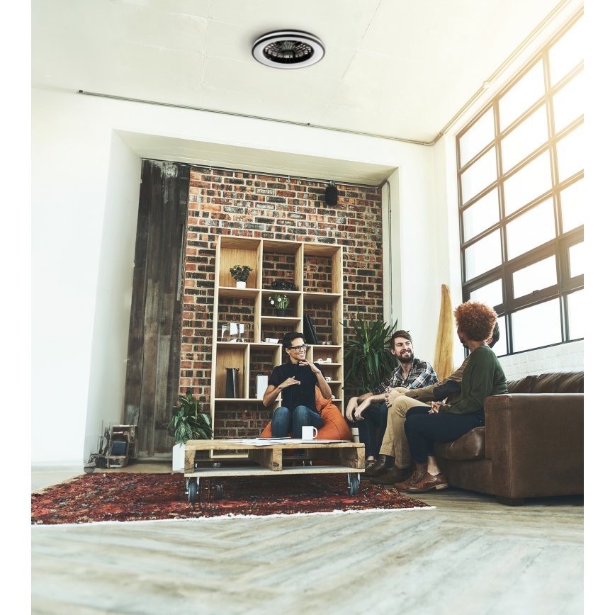 LED Prigušiva stropna svjetiljka s ventilatorom PLAVE LED/48W/230V 3000/4000/6500K + daljinski upravljač