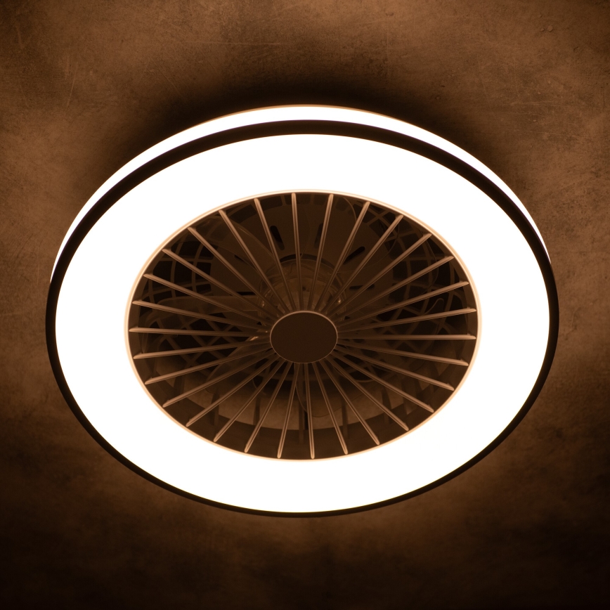 LED Prigušiva stropna svjetiljka s ventilatorom PLAVE LED/48W/230V 3000/4000/6500K + daljinski upravljač