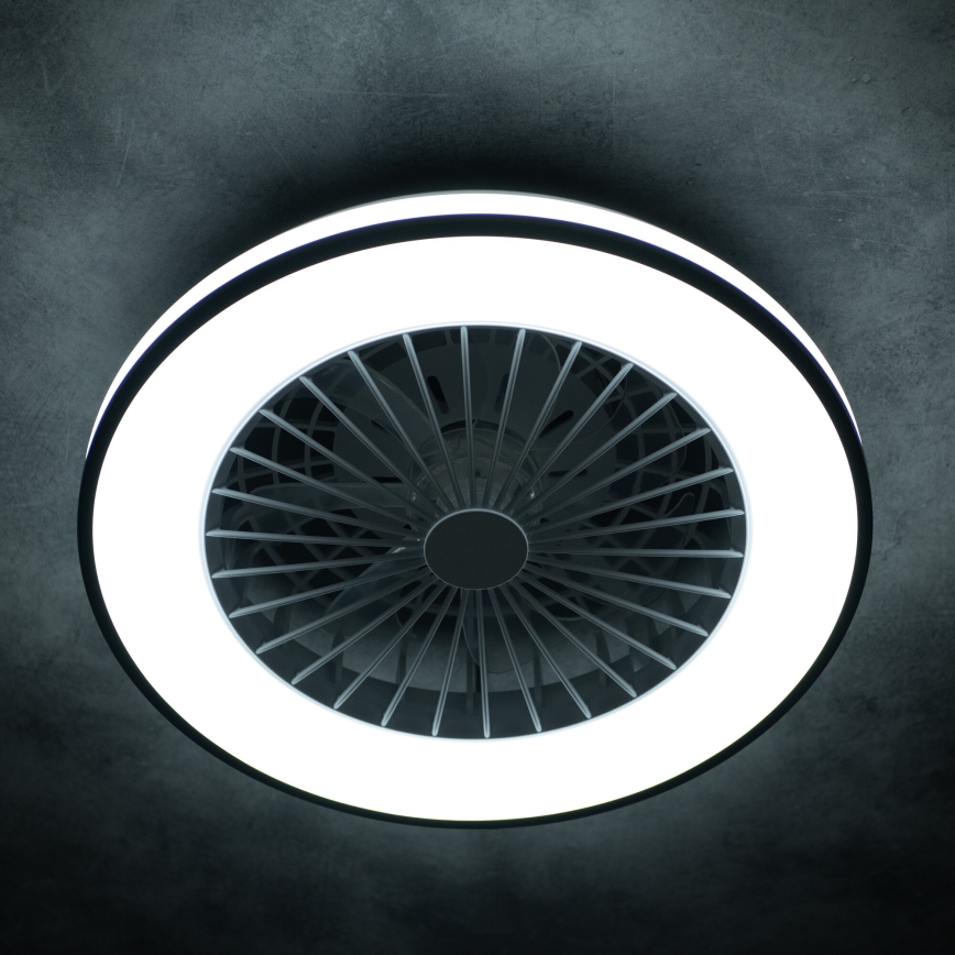 LED Prigušiva stropna svjetiljka s ventilatorom PLAVE LED/48W/230V 3000/4000/6500K + daljinski upravljač
