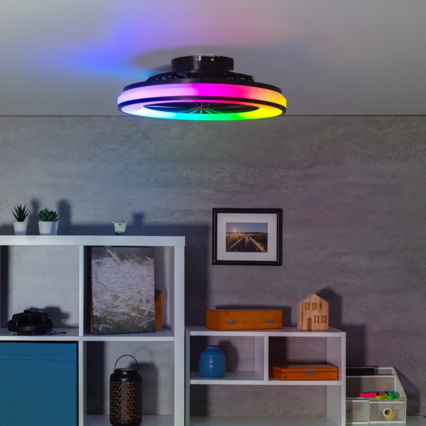 LED RGBW Prigušiva stropna svjetiljka s ventilatorom PLAVE LED/48W/230V 3000/4000/6500K + daljinski upravljač