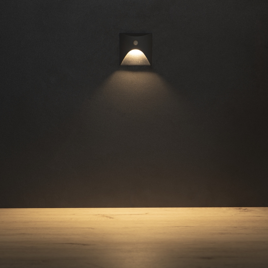 LED svjetiljka za stepenište sa senzorom pokreta i sumraka EXIN LED/2,5W/230V 3000K IP65, antracitna, kvadratna