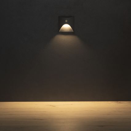 LED svjetiljka za stepenište sa senzorom pokreta i sumraka EXIN LED/2,5W/230V 3000K IP65 antracitna, četvrtasta