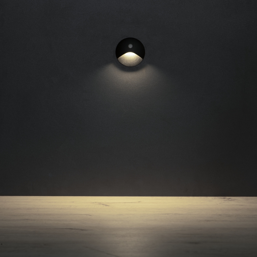 LED stubišno svjetlo s senzorom pokreta i sumraka EXIN LED/2,5W/230V 4000K IP65 crno okruglo