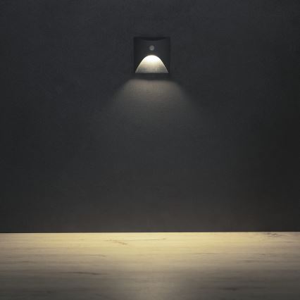 LED svjetiljka za stepenište s senzorom pokreta i sumraka EXIN LED/2,5W/230V 4000K IP65 antracitna četvrtasta