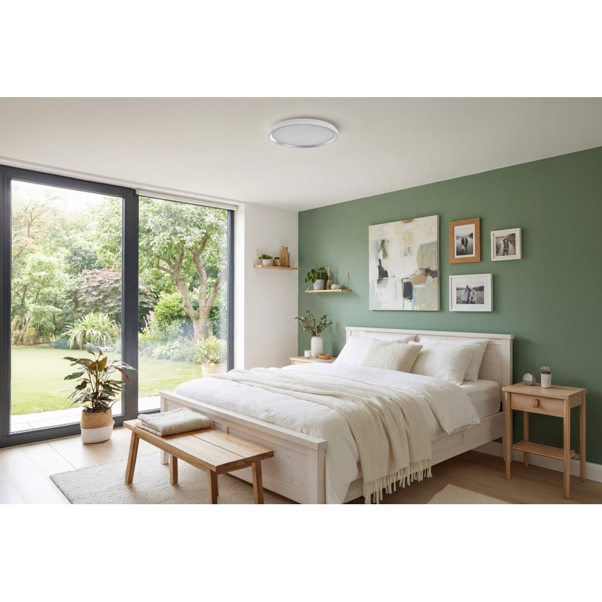 LED stropna svjetiljka s prigušivanjem LIXAN LED/65W/230V 3000-6500K promjer 48,6 cm bijela/srebrna + daljinski upravljač