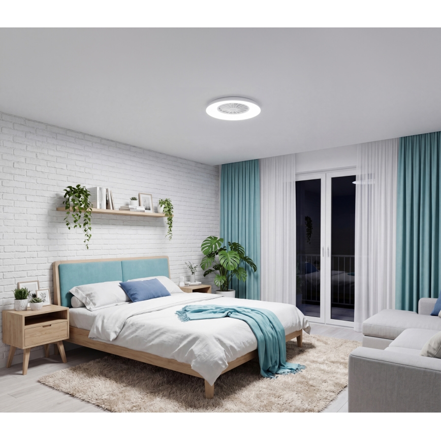 LED RGBW prigušivo stropno svjetlo s ventilatorom PLAVE PAN LED/24W/230V 3000-6500K promjer 48,5 cm bijela + daljinski upravljač