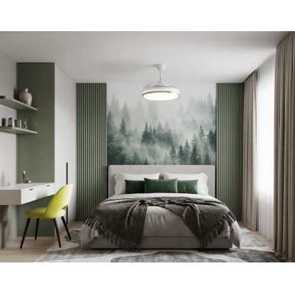 LED prigušivo stropno svjetlo s ventilatorom PLAVE LED/36W/230V 3000-6500K srebrno/bijelo + daljinski upravljač
