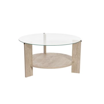 Kavni stolić SFERA, promjer 75 cm, travertin/prozirno staklo