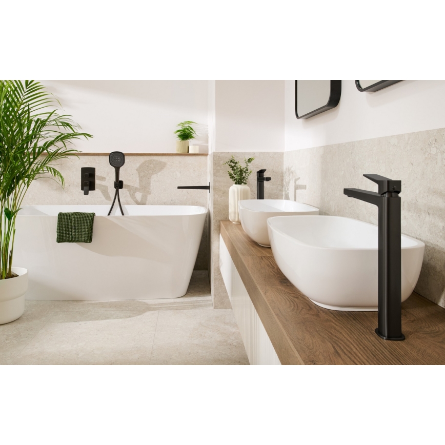 KFA Armatura 4522-825-81 - Slavina za umivaonik + odtok MALAGA 17 cm crna