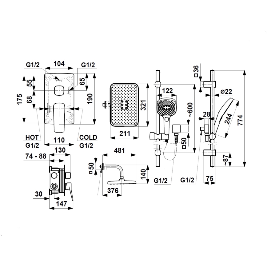 KFA Armatura 4529-301-44 - Set za tuširanje s ugradnom baterijom MALAGA bijela
