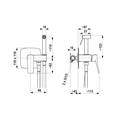KFA Armatura 4529-512-34 - Baterija za bide s ručnim tušem za podžbuknu ugradnju MALAGA, ružičasto zlato