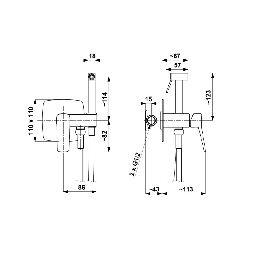KFA Armatura 4529-512-34 - Baterija za bide s ručnim tušem za podžbuknu ugradnju MALAGA, ružičasto zlato