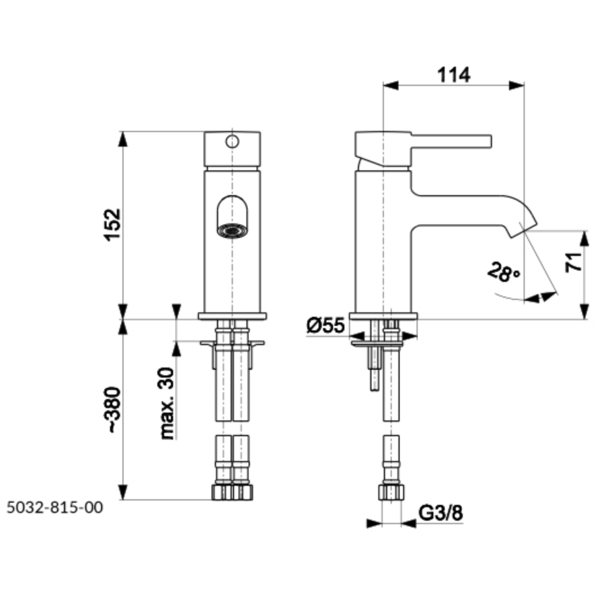 KFA Armatura 5032-815-81 - Slavina za umivaonik + odvod s preljevom MOZA 15,2 cm mat crna