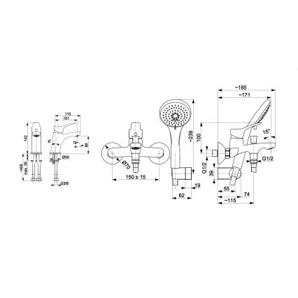 KFA Armatura 5241-003-00 - Set za kadu s baterijom + slavina za umivaonik MORRIS sjajni krom