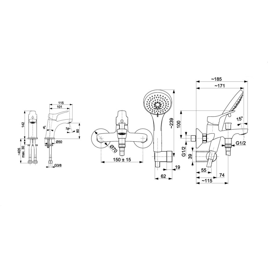 KFA Armatura 5241-003-00 - Set za kadu s baterijom + slavina za umivaonik MORRIS sjajni krom