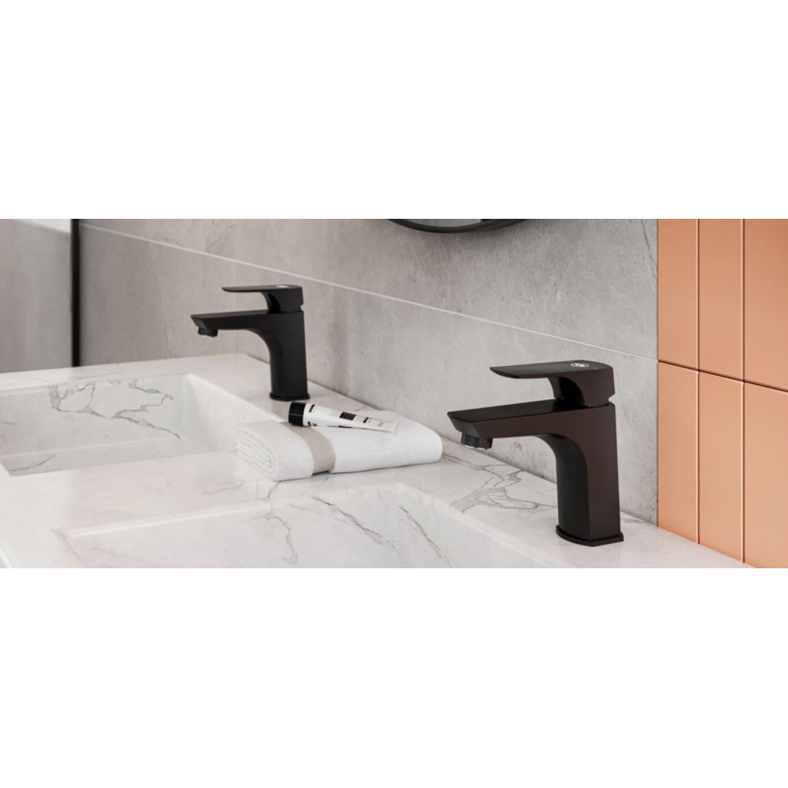 KFA Armatura 5532-815-81 - Slavina za umivaonik + odvod s preljevom MOKAIT 13,9 cm mesing/mat crna