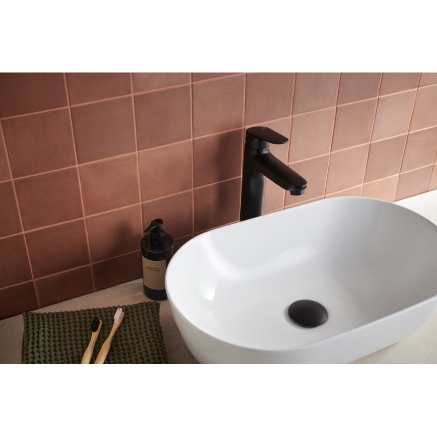 KFA Armatura 5552-712-81 - Slavina za umivaonik + odvod s preljevom OTAVA 30,2 cm mat crna