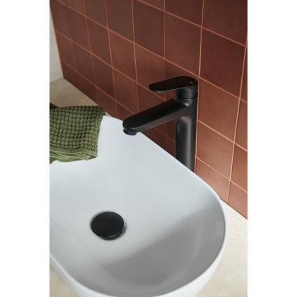 KFA Armatura 5552-712-81 - Slavina za umivaonik + odvod s preljevom OTAVA 30,2 cm mat crna