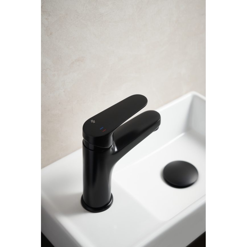 KFA Armatura 5552-815-81 - Slavina za umivaonik + odvod s preljevom OTAVA 15 cm mat crna