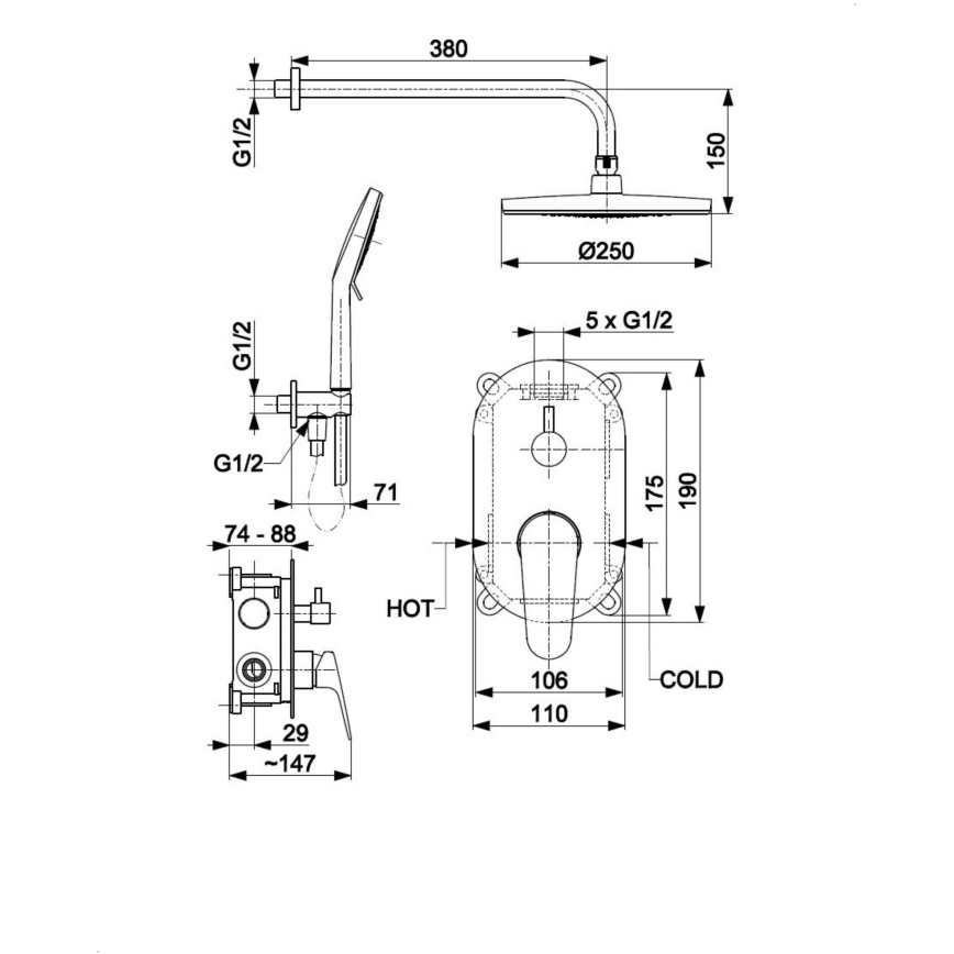 KFA Armatura 5559-501-81 - Tuš set s podžbuknom baterijom OTAVA mat crna