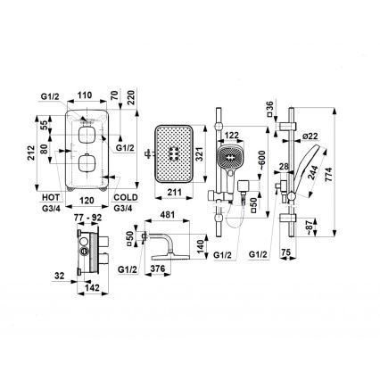 KFA Armatura 5759-301-61 - Set za tuš s termostatskom podžbuknom miješalicom MALAGA, metalno siva