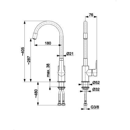KFA Armatura 6553-915-00 - Slavina za sudoper s fleksibilnim vratom RUMBA 40,5 cm crna/sjajni krom