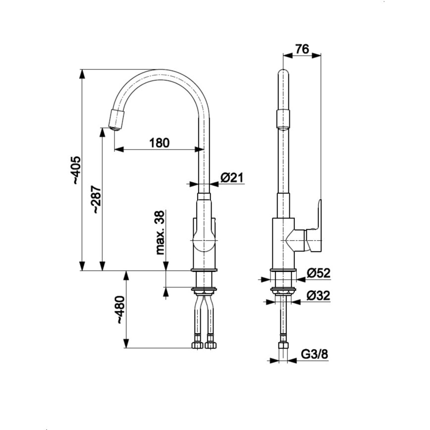 KFA Armatura 6553-915-00 - Slavina za sudoper s fleksibilnim vratom RUMBA 40,5 cm crna/sjajni krom